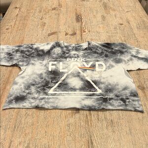Pink Floyd Black and White Tie-Dye Tee with Rainbow Accent